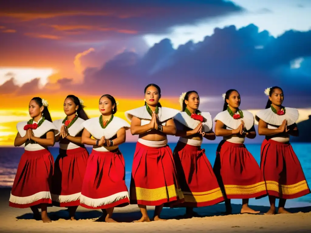 Un grupo de bailarines tradicionales tonganos realiza la danza Kailao con pasión y orgullo cultural al atardecer