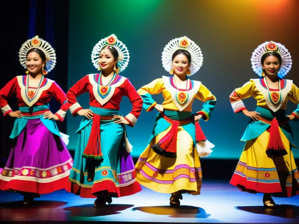 Grupo de bailarines tradicionales luciendo trajes vibrantes y detallados, destacando la importancia de la vestimenta en danza