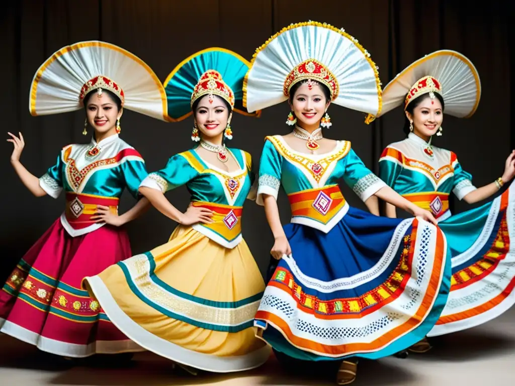 Grupo de bailarines tradicionales en trajes vibrantes y expresivos, capturando la belleza del marketing cultural para danzas tradicionales