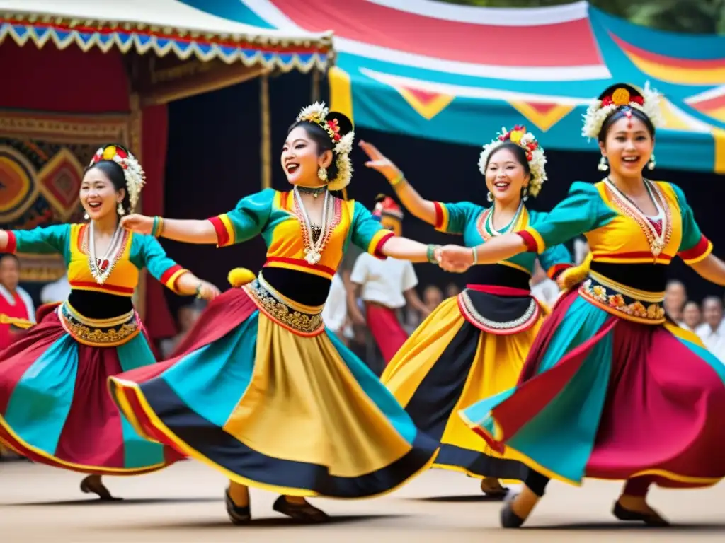 Grupo de bailarines tradicionales en vibrantes trajes, danza en festival