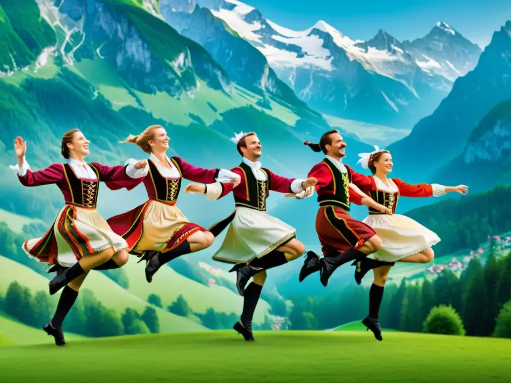 Grupo de bailarines de Schuhplattler en trajes bávaros, mostrando la energía y significado cultural del baile tradicional alemán