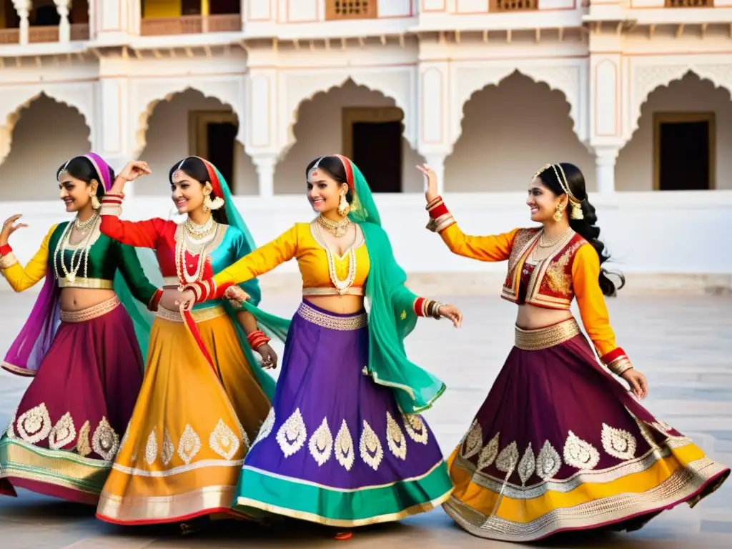 Un grupo de bailarines Rajasthani con trajes típicos Festival Danza Udaipur evocando la rica herencia cultural de la región