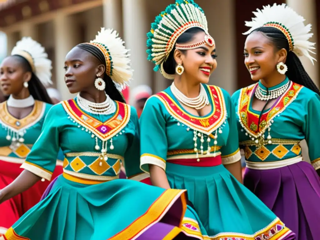 Grupo de bailarines con trajes tradicionales exquisitos, danza llena de pasión y belleza