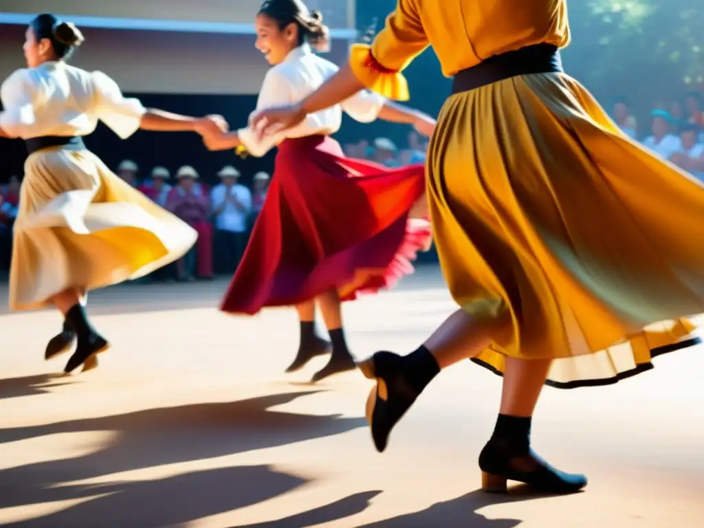 Grupo de bailarines en trajes tradicionales, zapateado y aplausos crean una sinfonía rítmica