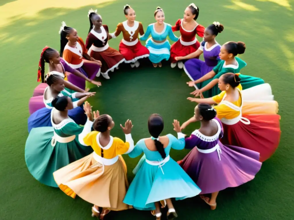 Un grupo de bailarines en trajes tradicionales practican una danza cultural al aire libre, mostrando la autenticidad y la belleza de la coreografía