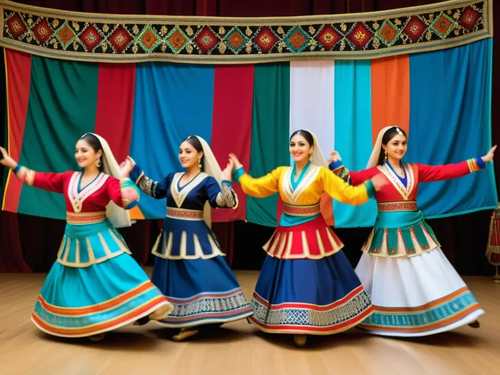 Un grupo de bailarines en trajes tradicionales azeríes realiza la enérgica danza azerí, transmitiendo la rica herencia cultural