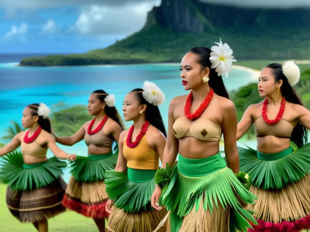 Grupo de bailarines en trajes tradicionales Chamorro realizando danza en Guam, preservar vestimenta tradicional danza Guam