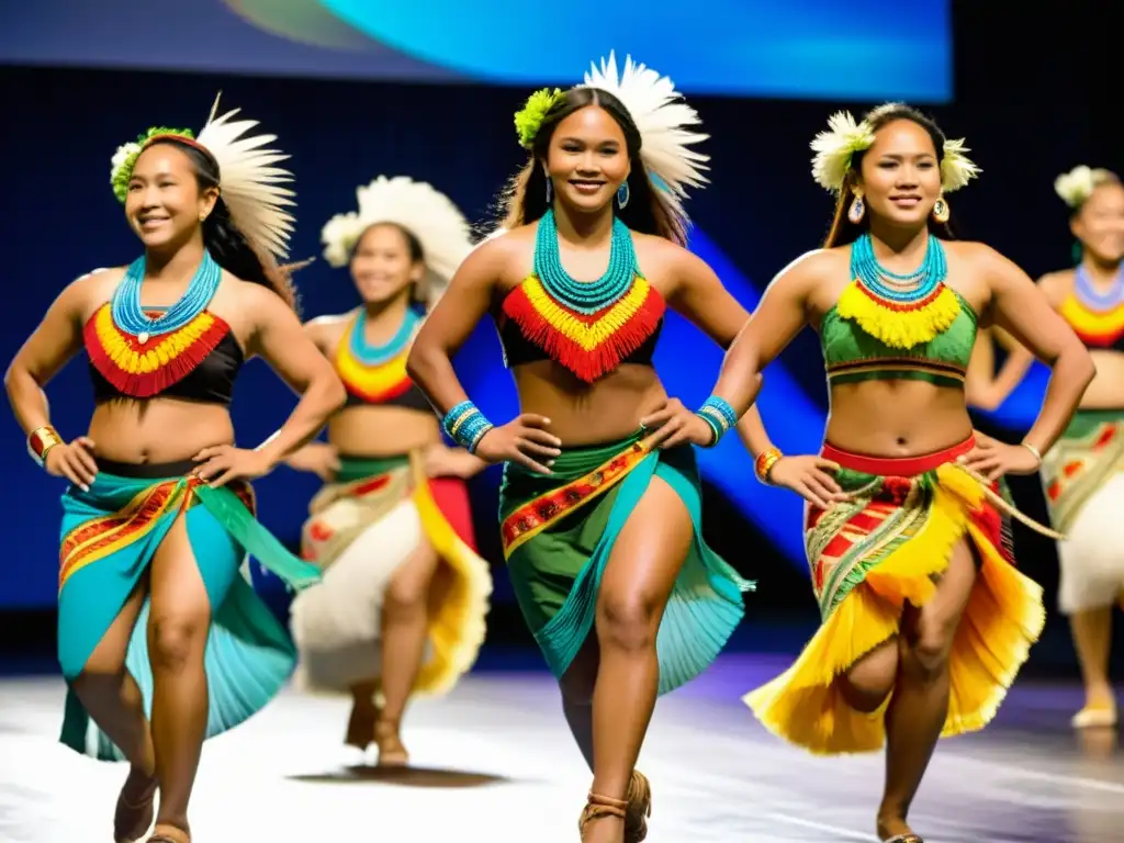 Grupo de bailarines en trajes tradicionales de Micronesia, reflejando el significado cultural de la vestimenta en la danza