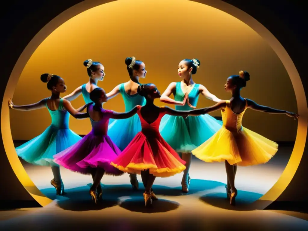 Un grupo de bailarines elegantemente vestidos se prepara para actuar en el escenario, exudando confianza y habilidad