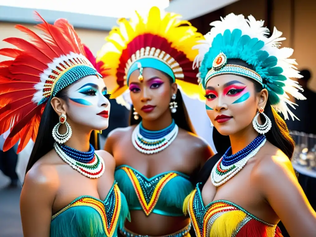 Un grupo de bailarines con vestimenta temática para eventos de danza se prepara para su actuación en un bullicioso backstage