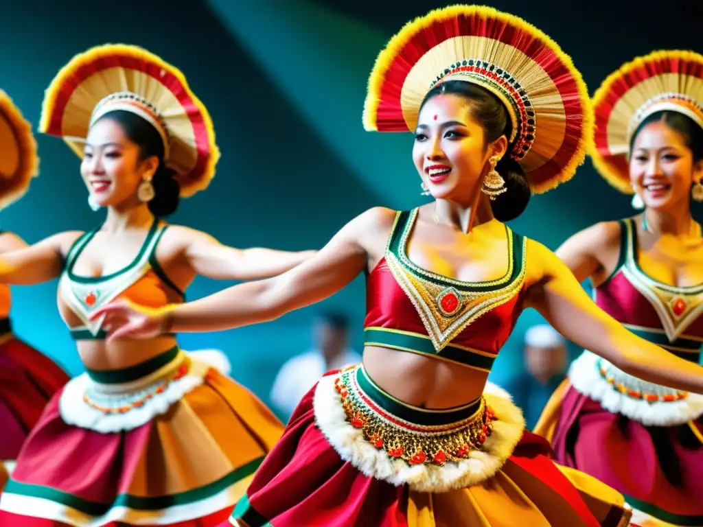 Grupo de bailarines en vibrante actuación de danza tradicional