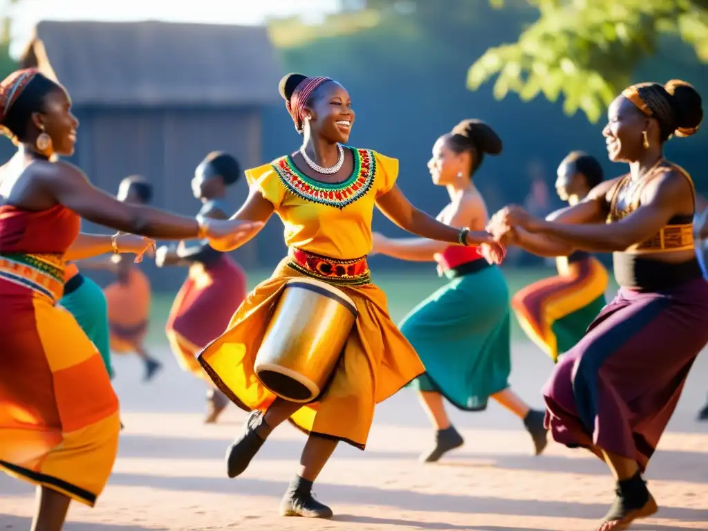 Un grupo se reúne para aprender baile africano con djembé al atardecer, envueltos en la calidez de la cultura y la comunidad