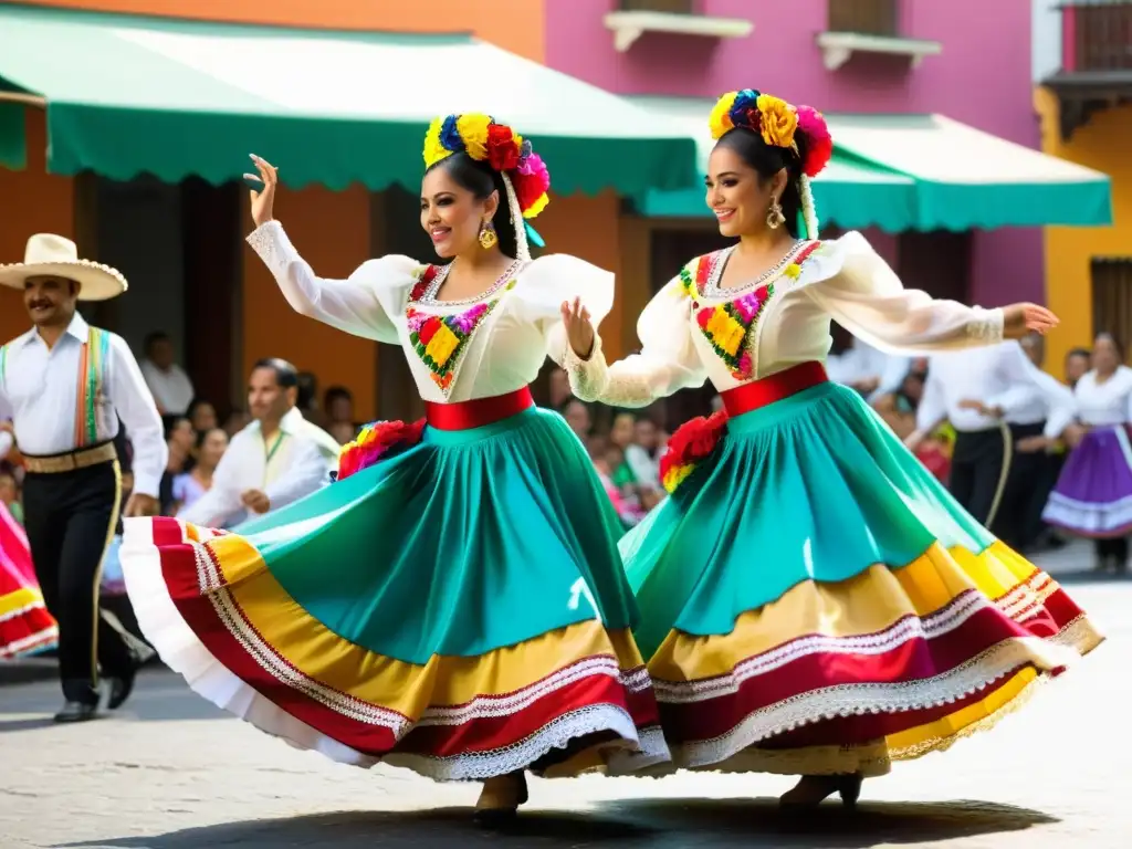 Grupo de baile folclórico mexicano en una vibrante calle de México