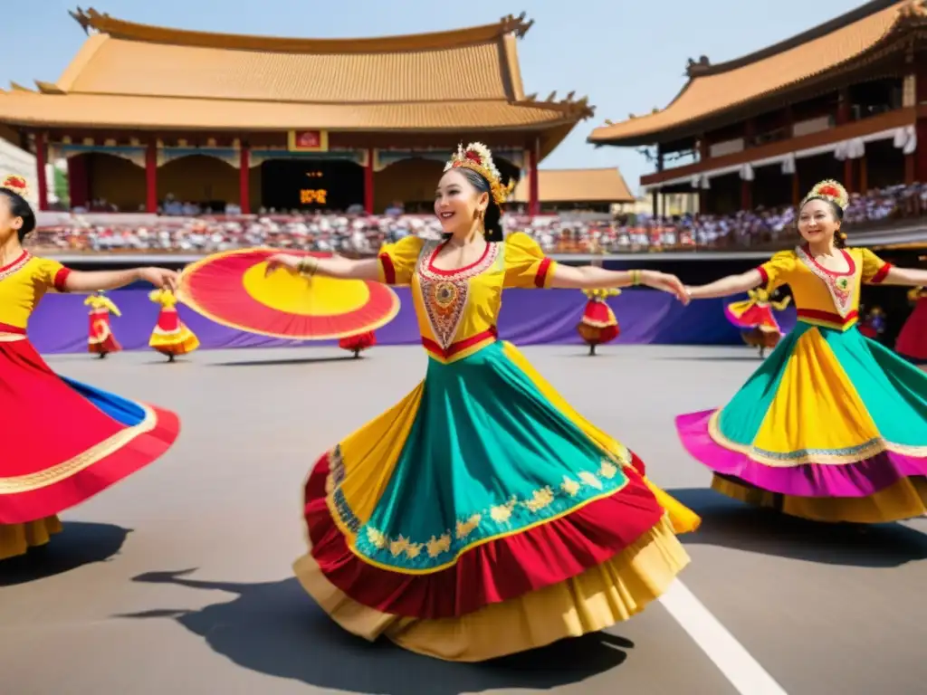 Grupo de danza tradicional cautiva a audiencia diversa en plaza urbana