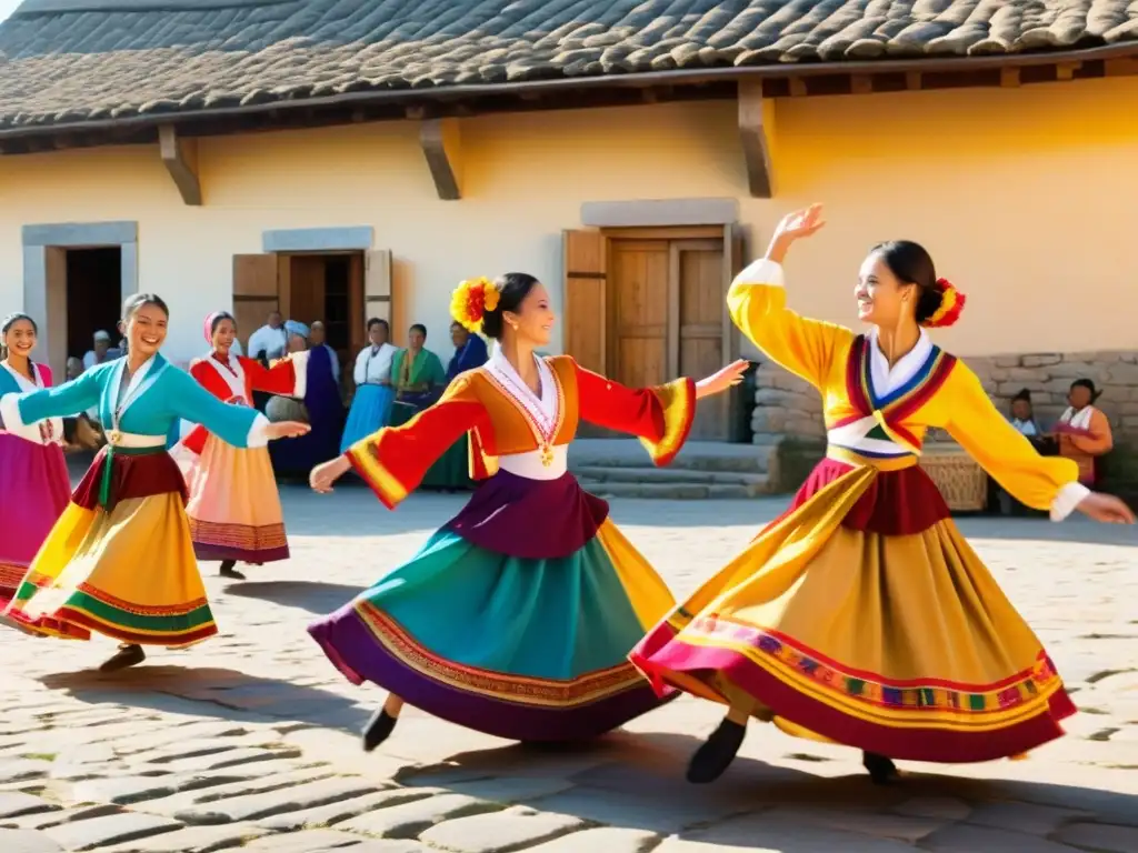 Grupo bailando danza tradicional en la plaza de un encantador pueblo