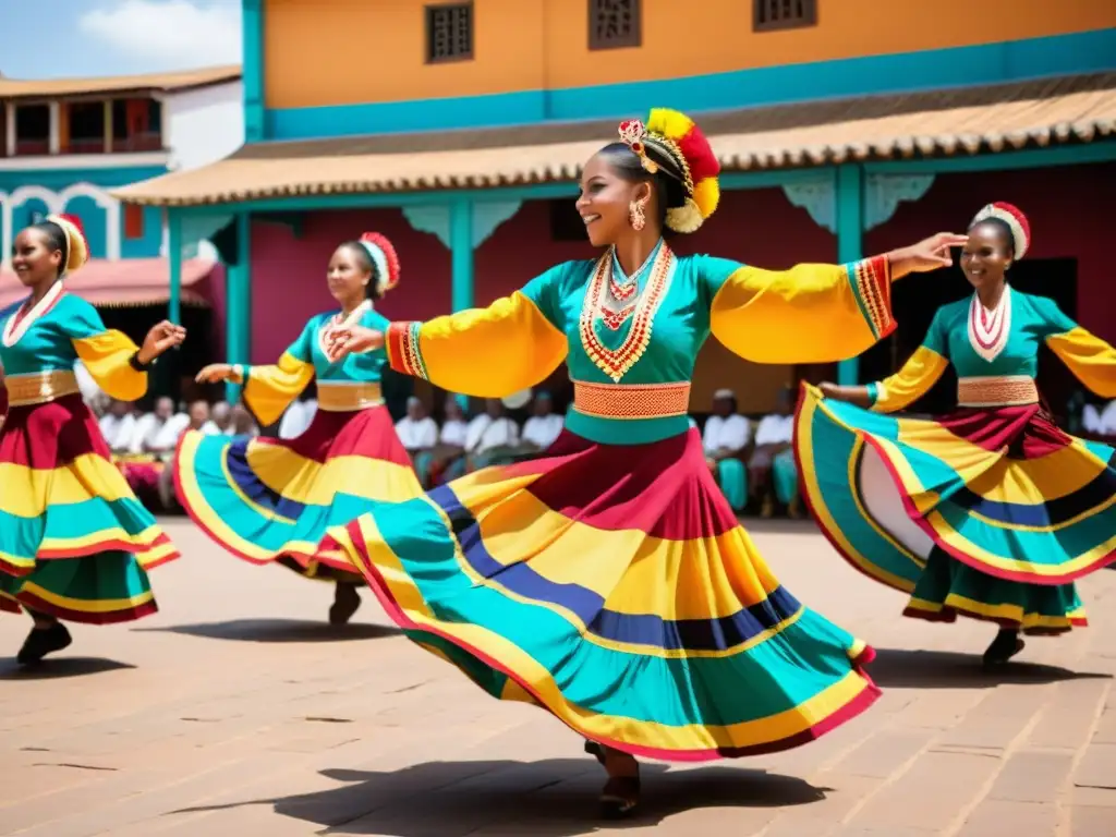 Grupo de danza tradicional en vibrante atuendo, expresando la energía cultural en litigios en defensa de danzas tradicionales