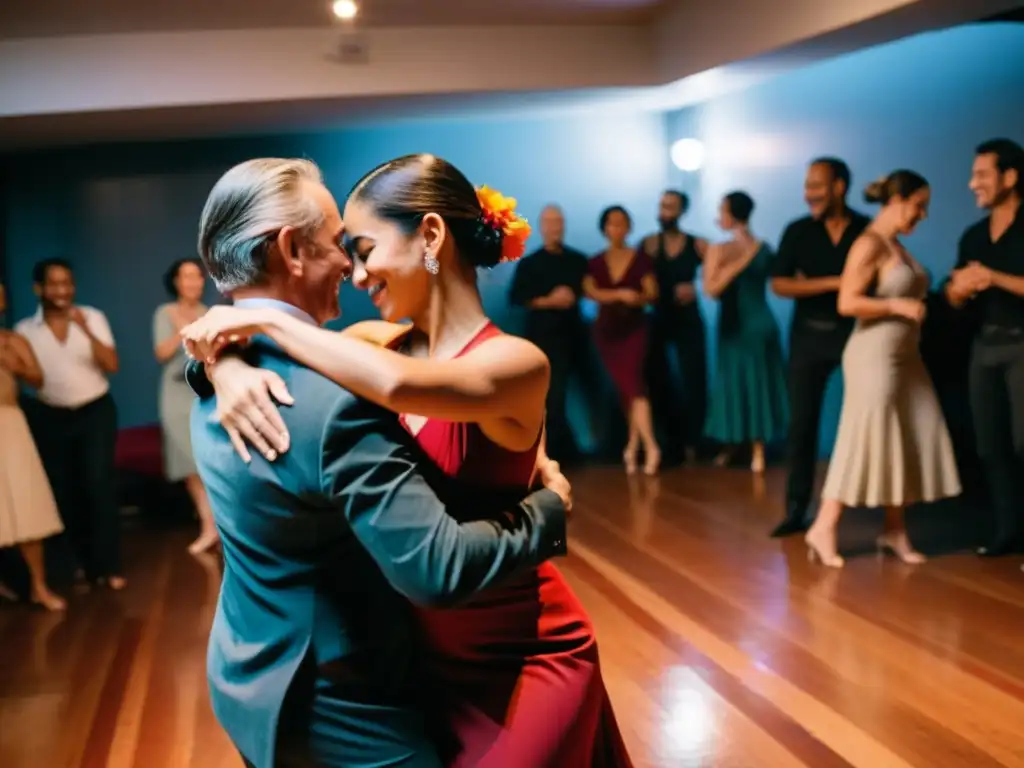 Grupo diverso de bailarines disfrutando del Taller Tango Queer inclusión diversidad, expresando alegría y pasión en la pista de baile