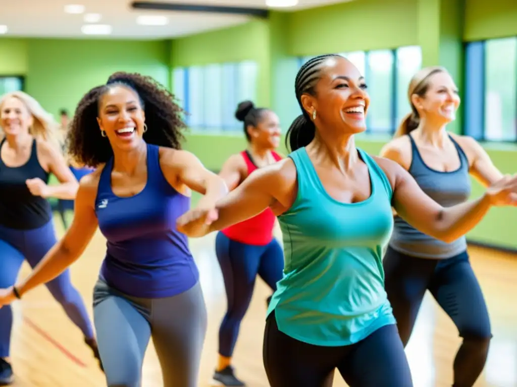 Grupo diverso disfruta de una clase de baile latino para rehabilitación cardíaca