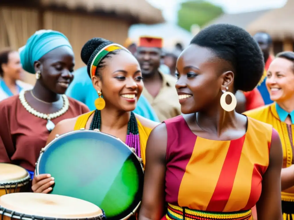 Grupo diverso bailando danza africana, unidos por música y comunidad