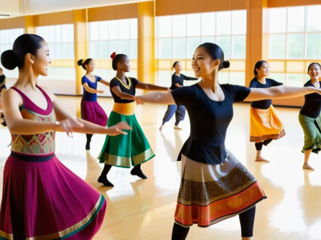 Grupo diverso danza asiática con métodos de enseñanza intergeneracionales