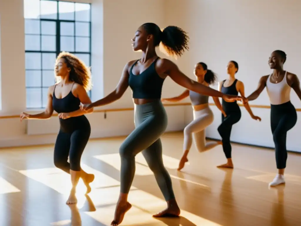 Grupo diverso disfruta de sesión de danza terapéutica, expresando emociones