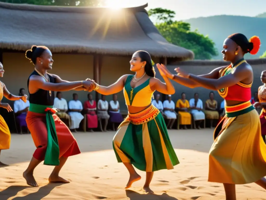 Un grupo diverso disfruta de la danza tradicional al aire libre, mostrando los beneficios terapéuticos de la danza en terapia ocupacional