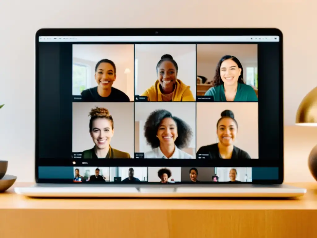 Grupo diverso de estudiantes de danza en línea siguiendo al instructor virtual, conectando a través de la tecnología