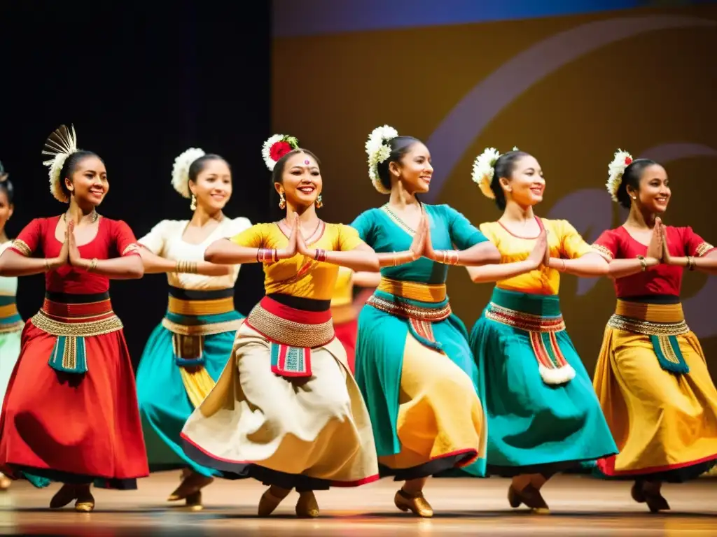 Un grupo diverso de mujeres ejecuta con gracia y confianza una danza tradicional, reflejando la transformación feminista en la danza tradicional