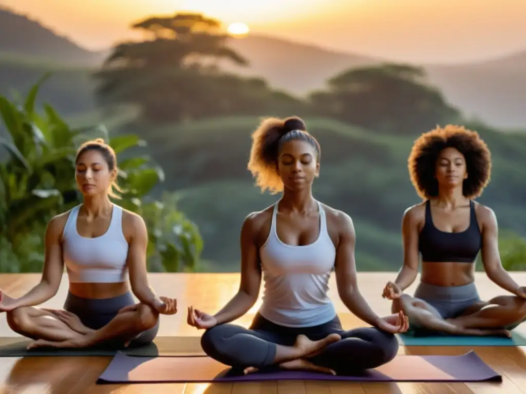 Grupo diverso en poses de yoga, transición fluida a danza