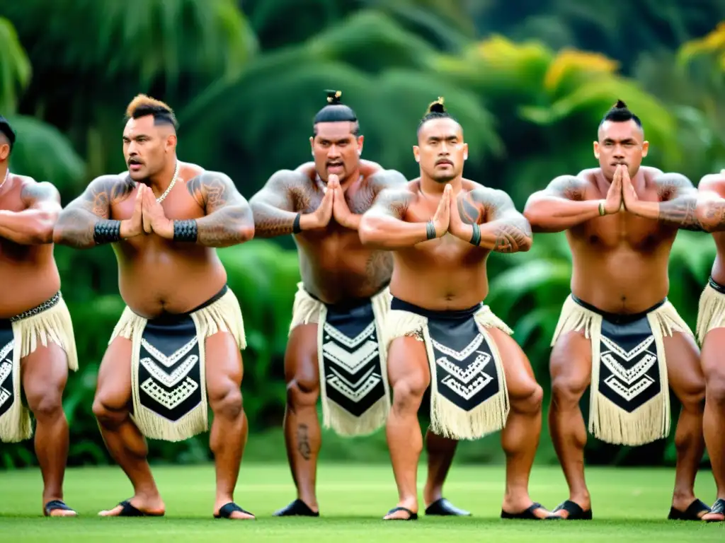 Un grupo de guerreros maoríes realiza el tradicional Haka, mostrando su orgullo y significado cultural del Haka Maorí