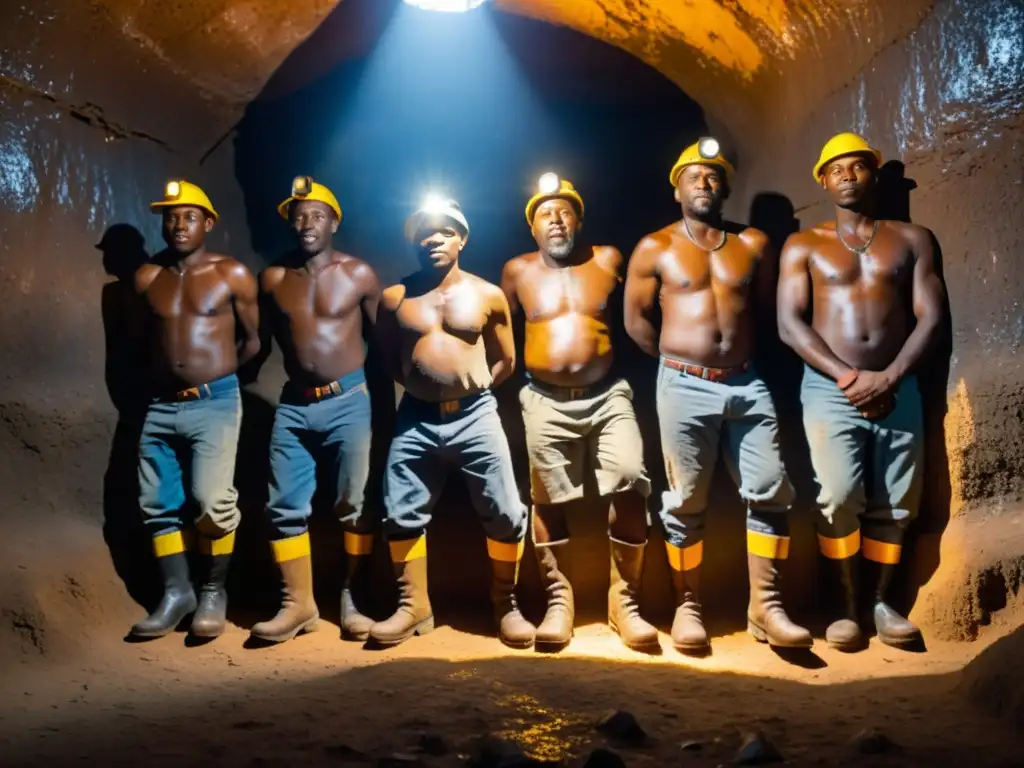 Un grupo de mineros sudafricanos realiza la Danza Gumboot en una mina, mostrando fuerza y tradición