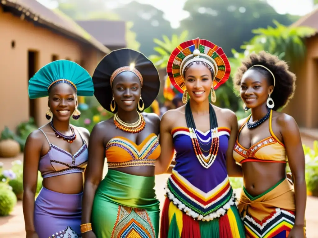 Un grupo de mujeres africanas viste coloridas prendas tradicionales, con significado cultural