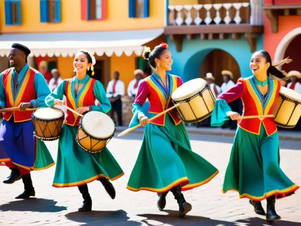 Grupo musical animando danza folclórica en la plaza del pueblo