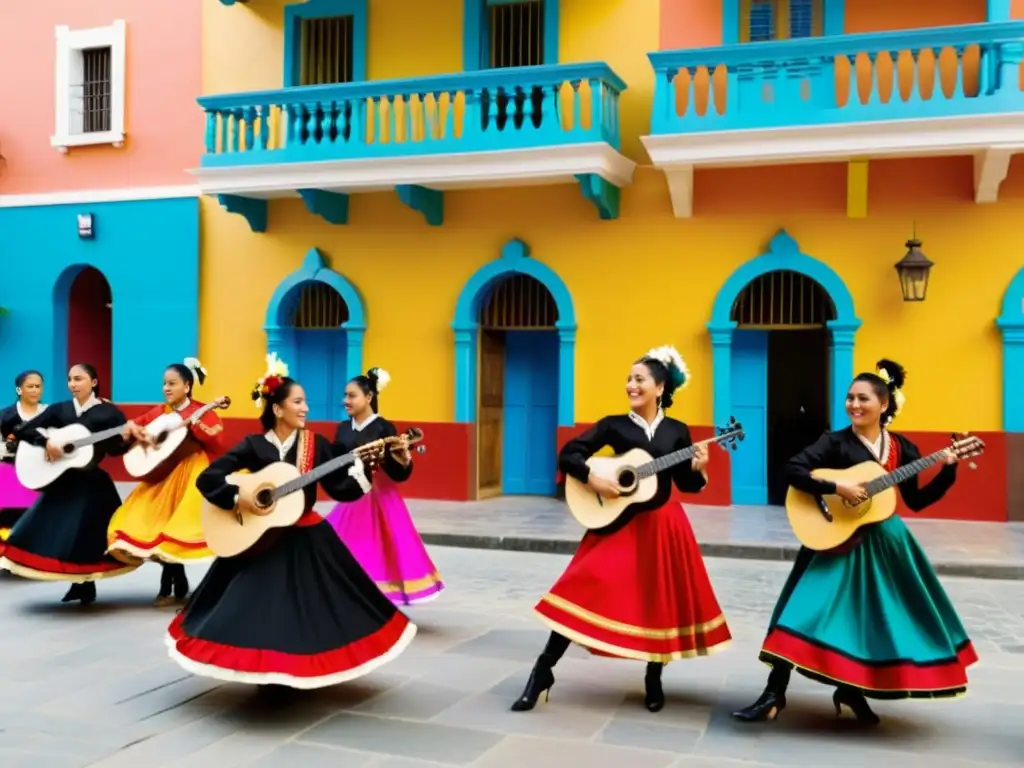 Grupo de músicos y bailarines en una plaza vibrante de Veracruz, ejecutando el fandango tradicional Veracruz, con energía y pasión cultural