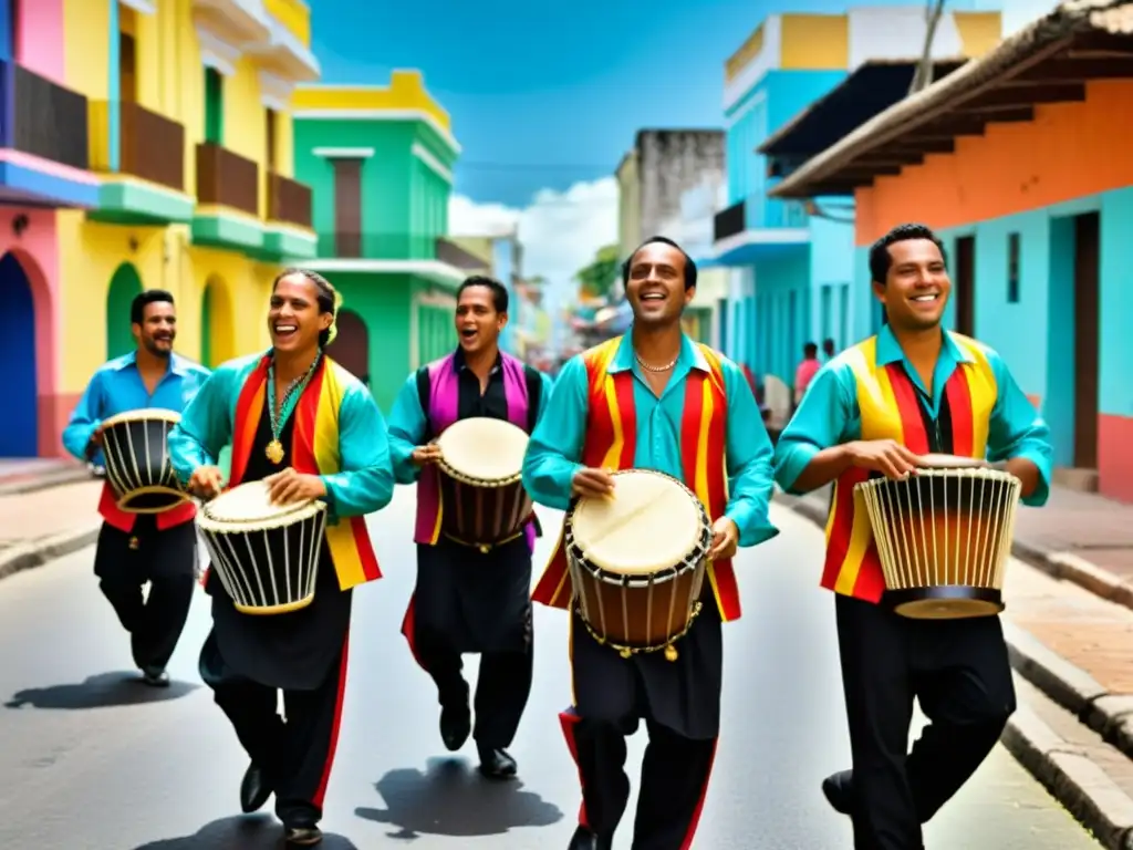 Grupo de músicos en Maracaibo, Venezuela, tocando instrumentos musicales tradicionales de la Danza Zuliana