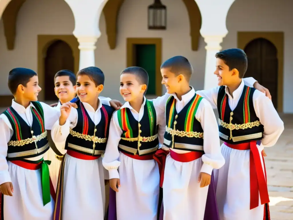 Un grupo de niños vestidos con trajes tradicionales de Andalucía, realizando la animada Danza tradicional Seises