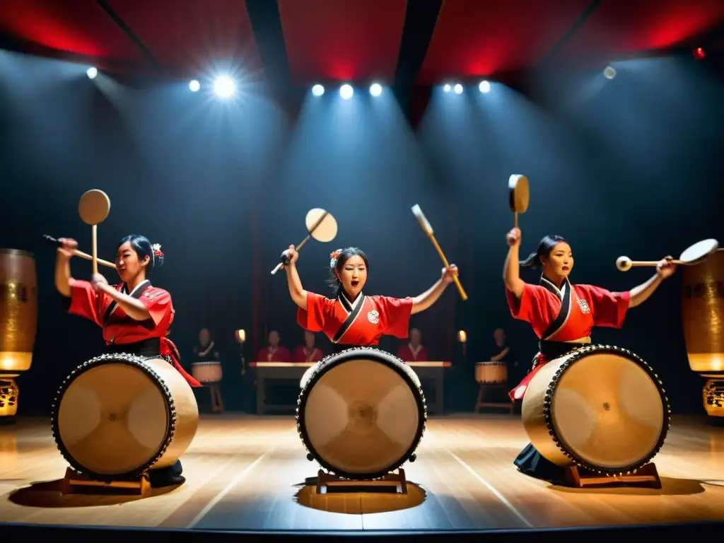 Taiko: Ritmo y energía japonesa en acción Grupo de tambores japoneses ejecutan danzas tradicionales con intensidad y precisión, envueltos en un aura de energía y cultura