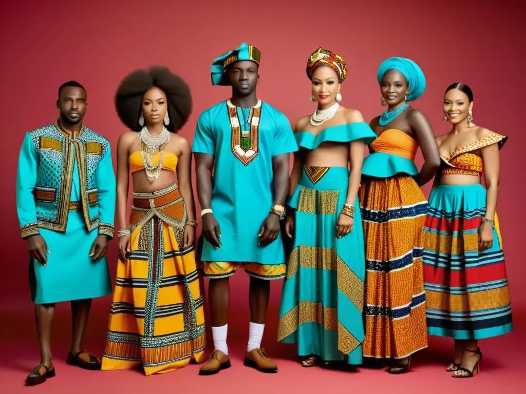 Grupo vestido con vestimenta regional africana significado cultural, reflejando diversidad y tradición africana