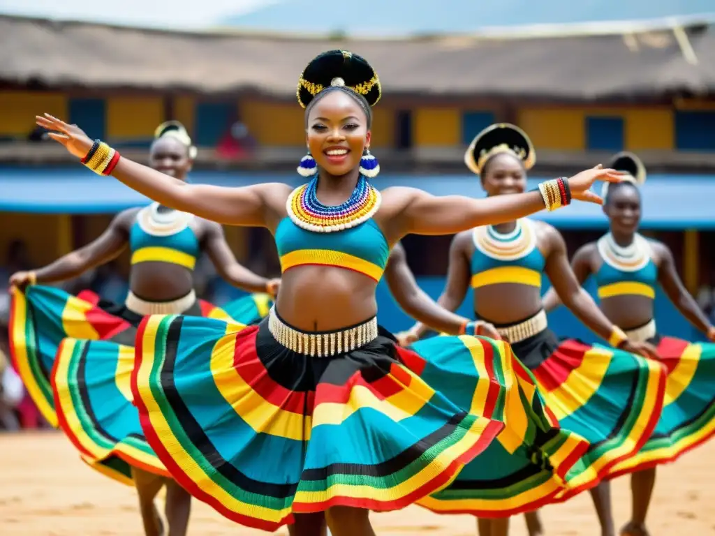 Grupo vibrante de bailarines Ibo ejecutando la energética Danza Atilogwu en Nigeria, exudando tradición y vitalidad cultural