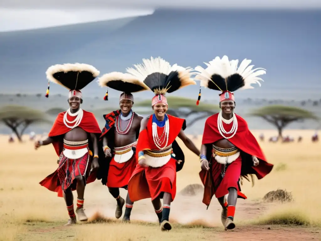 Guerreros maasai danzando con energía y significado cultural en la sabana africana