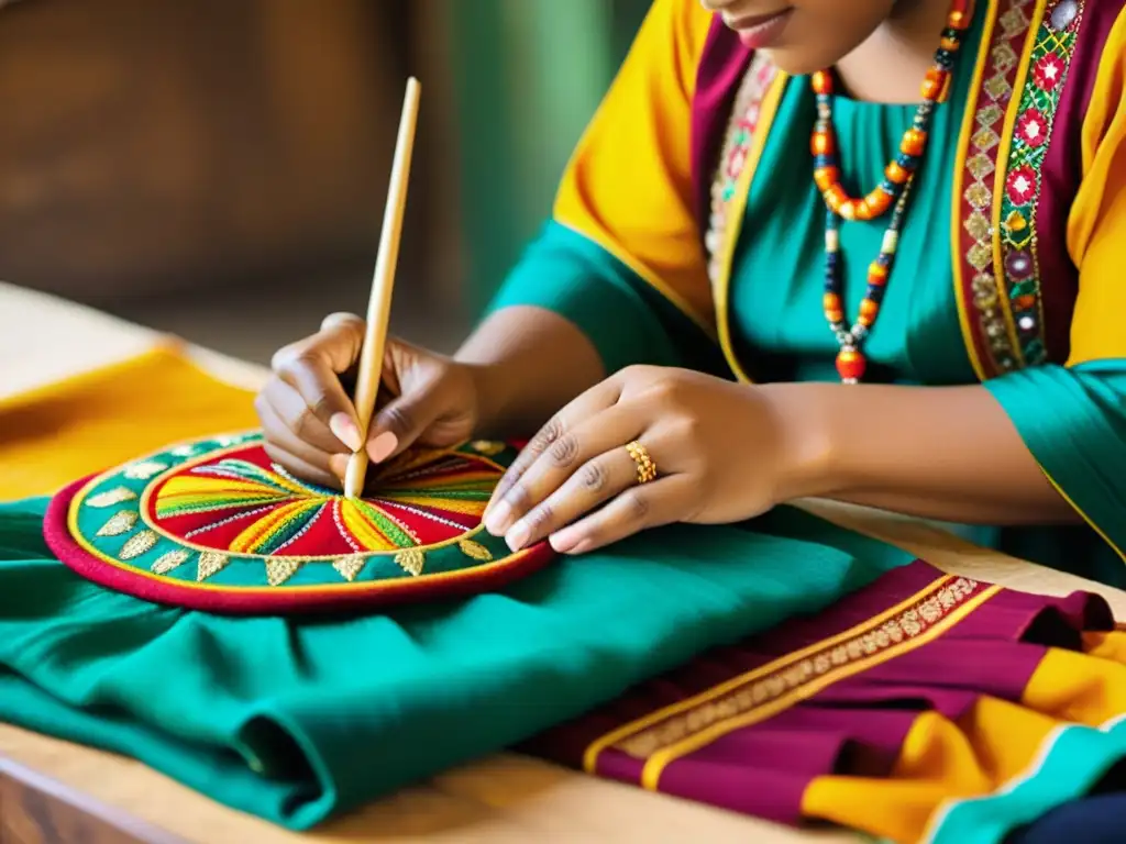 Un habilidoso artesano crea meticulosamente un traje tradicional, preservando la artesanía en la era digital