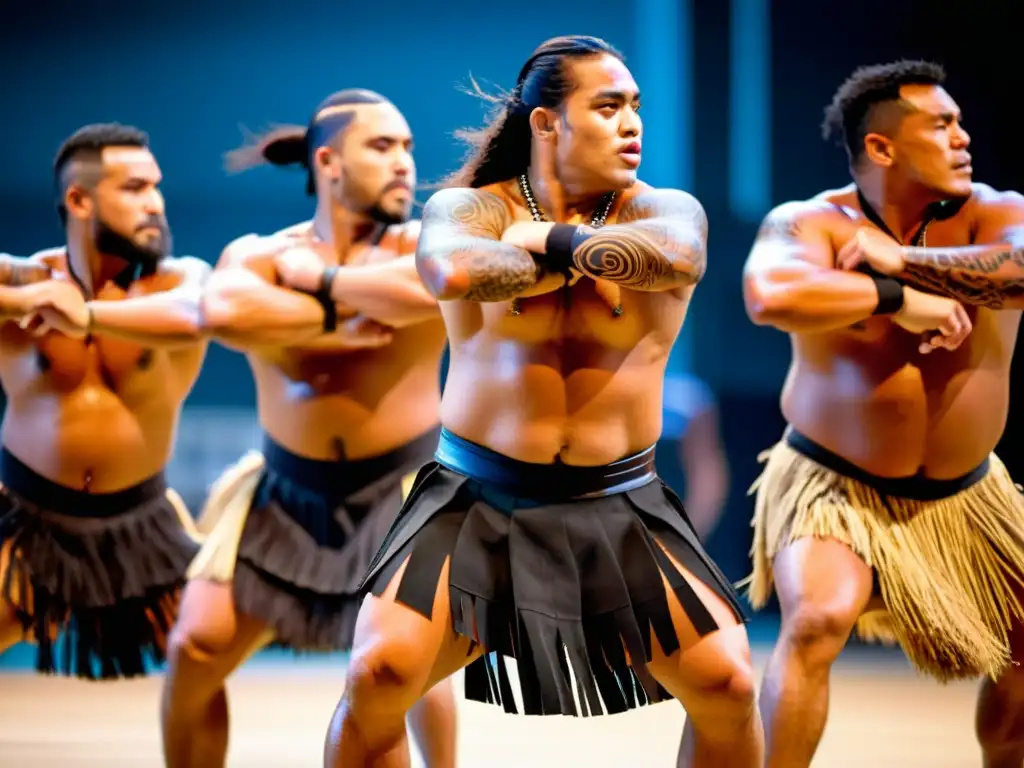 Maoríes realizando un haka en el Festival de Danza Contemporánea de Auckland, una exhibición de pasión y herencia cultural de Nueva Zelanda