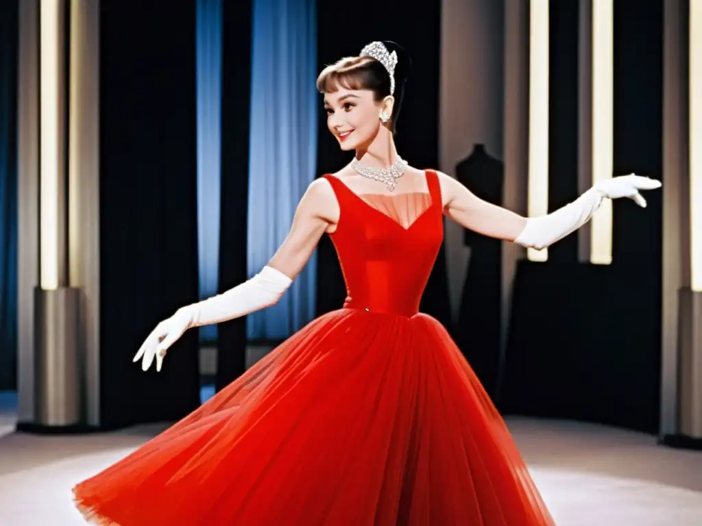 El icónico vestido rojo de Audrey Hepburn en 'Funny Face' destaca su elegancia al bailar