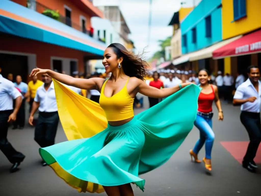 Competencia de salsa vibrante en las calles de Cali, Colombia Imagen de alta resolución del festival de salsa en Cali, Colombia, capturando la historia y la pasión del baile y la cultura vibrante