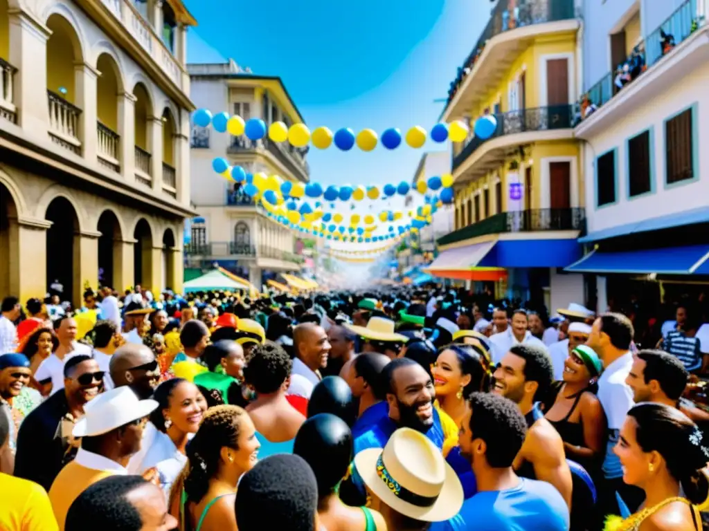 La imagen muestra el bullicio del Carnaval de Río, con coloridos desfiles y la alegría contagiosa del evento