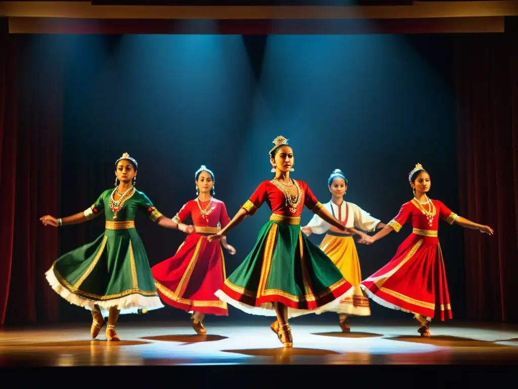 Imagen de danza tradicional conmovedora en un teatro iluminado, capturando la esencia de los documentales de danza tradicional en Netflix