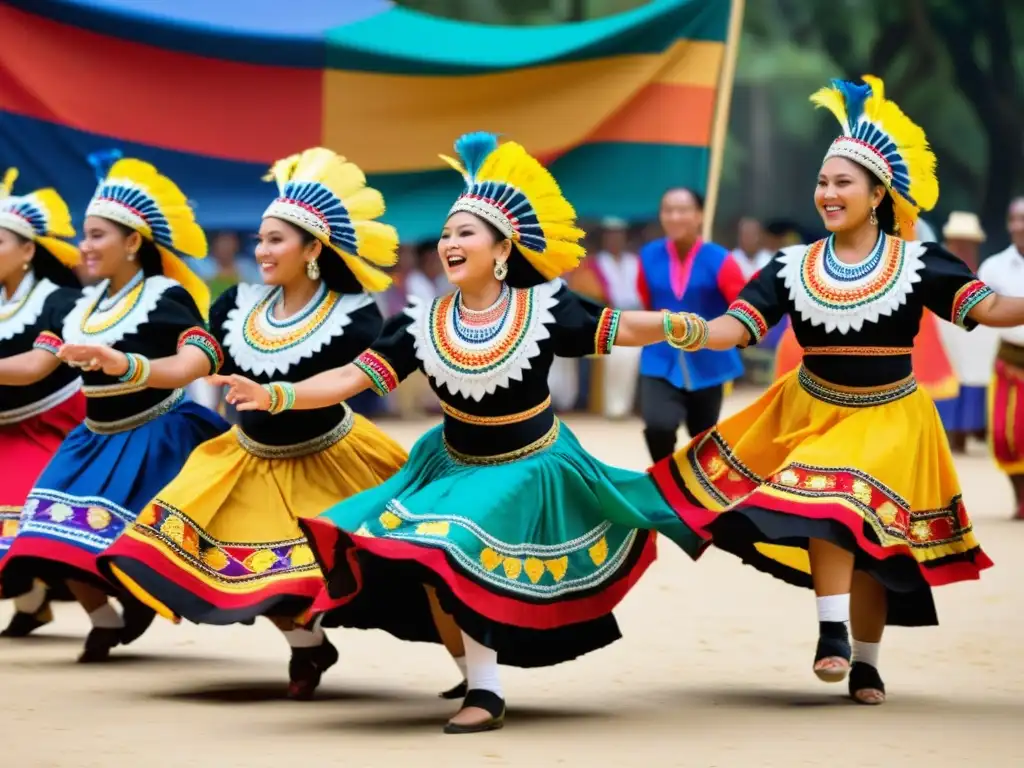 Imagen de danzantes tradicionales con trajes coloridos y detallados, expresando el significado cultural del vestuario en danzas tradicionales