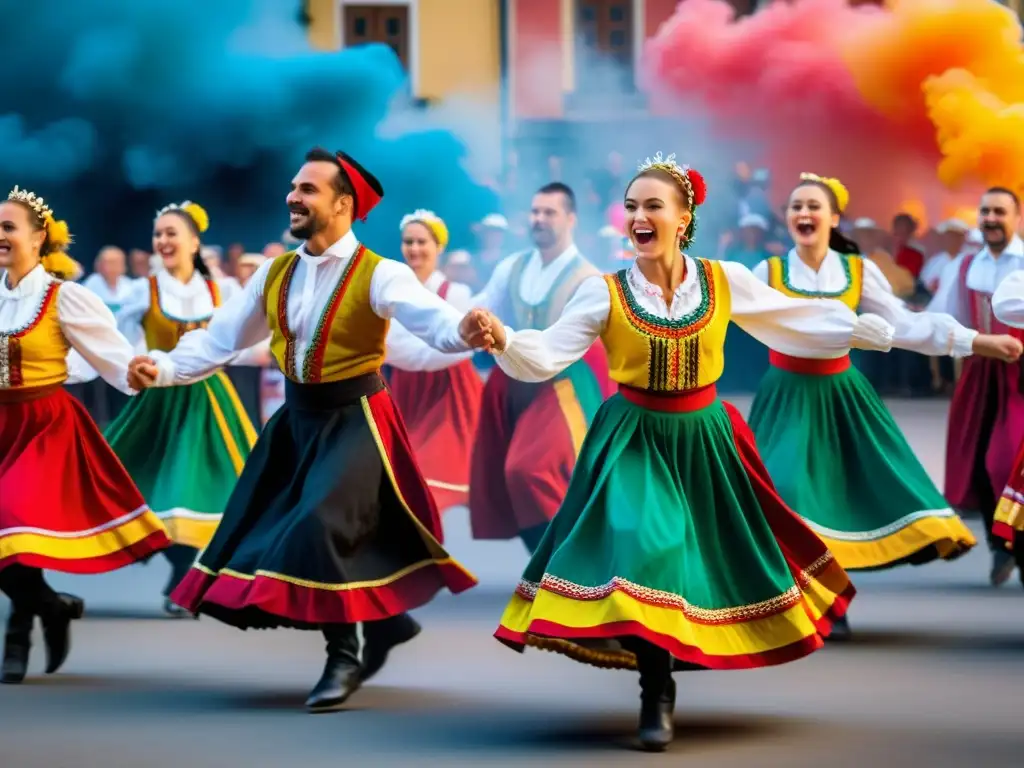 Imagen detallada en 8k de una apasionada danza Csárdás húngara, capturando la intensidad cultural y emocional del baile