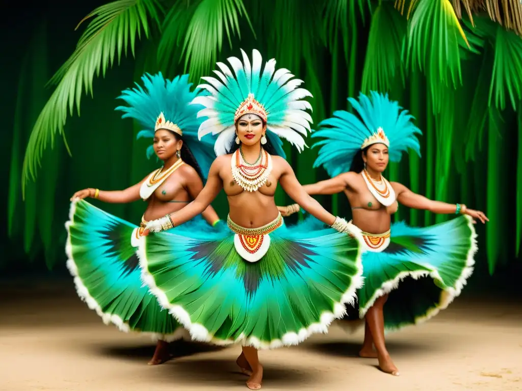 Imagen detallada de danza tradicional de Oceanía, con vibrantes trajes, movimientos intrincados y escenario tropical exuberante