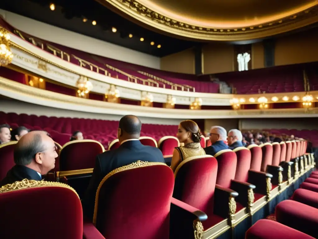 Imagen de una experiencia VIP en un evento de danza con paquetes VIP, donde elegantes invitados observan a bailarines en un teatro opulento